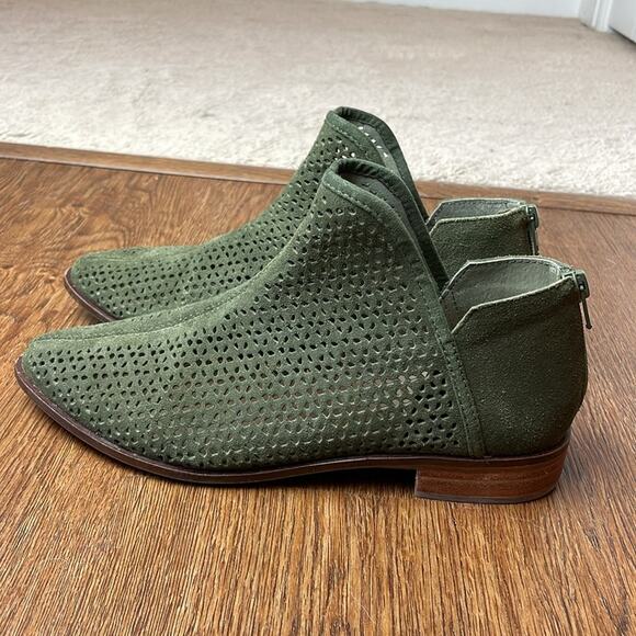 KELSI DAGGER Olive Green Faux Suede Cutout Booties Size 8 - Picture 4 of 6